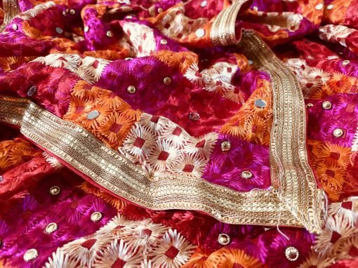 Heavy Multi Colour Phulkari with Stonework Chunni - Image 3